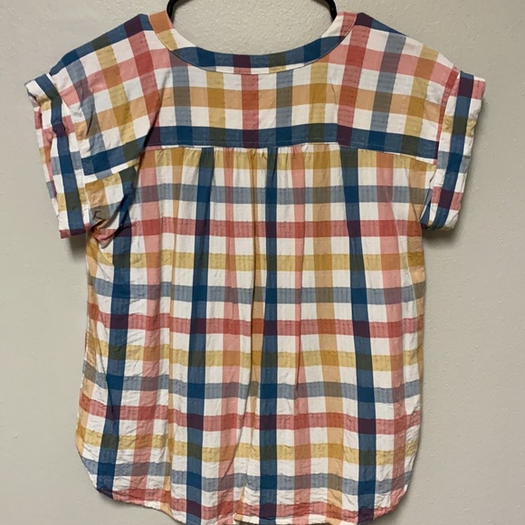 Loft XSP Pastel Plaid Shortsleeved Top - Picture 2 of 6